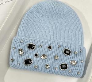 Wholesale Fashion High Quality Custom <b>Winter</b> Women Knitted Cap Logo Wholesale Colorful Crystal Rhinestone Beanie <b>Hats</b> - Product Image 5