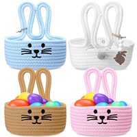 Panier de Pâques tressé en corde de coton avec poignée, vide, pour cadeaux, idéal pour la chasse aux œufs et les fournitures de fête, vente en gros