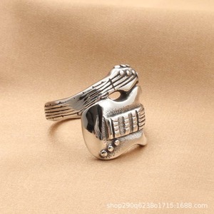Guitar Shape <b>Titanium</b> Steel <b>Ring</b> Retro Silver Men's Punk Rock Jewelry Gift - Product Image 2