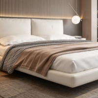 Lit double minimaliste italien en cuir flottant avec coussin double rembourré, lit simple et élégant pour chambre principale