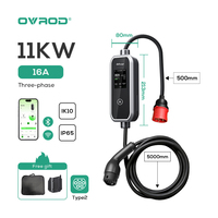 Station de recharge portable Ovrod 11 kW TYPE 2 IP65 avec écran LCD et câble de recharge pour véhicule électrique de 5 m