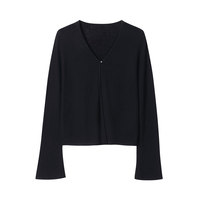 Cardigan en maille pour femme, col en V, à bouton unique, manches évasées, mélange de soie, court, léger, décontracté, pour superposition