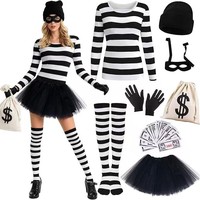Nouvel Arrivage 2026 : Costume de Cosplay Adulte - Ensemble Voleur Prisonnier avec Bonnet, Masque, Gants et Sac à Monnaie - Idéal pour Halloween, Carnaval, Fêtes IM175-W