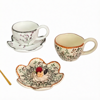 Tasses de voyage en céramique avec cuillère, moulées au four, tasses à latte pour la maison, assiettes en forme de fleur à poignée haute, style américain, en porcelaine