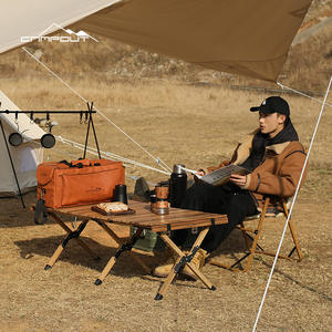 Mesa de Camping Plegable de Madera de Haya 120x60x43cm, Portátil para Viajes y Barbacoa, Color Madera Natural - Product Image 4