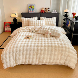 Parure de <span class=keywords><strong>couette</strong></span> haut de gamme personnalisable en velours de lapin épais et pelucheux, 400 fils/cm², respirante, écologique, durable, confortable, toutes saisons, effet <span class=keywords><strong>nuage</strong></span> de vison - Product Image 1
