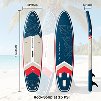 Vente Flash : Planche de SUP gonflable Drop Stitch 11' x 33" avec pompe, motif feuille de palmier bleu marine, pont crème, kit complet polyvalent