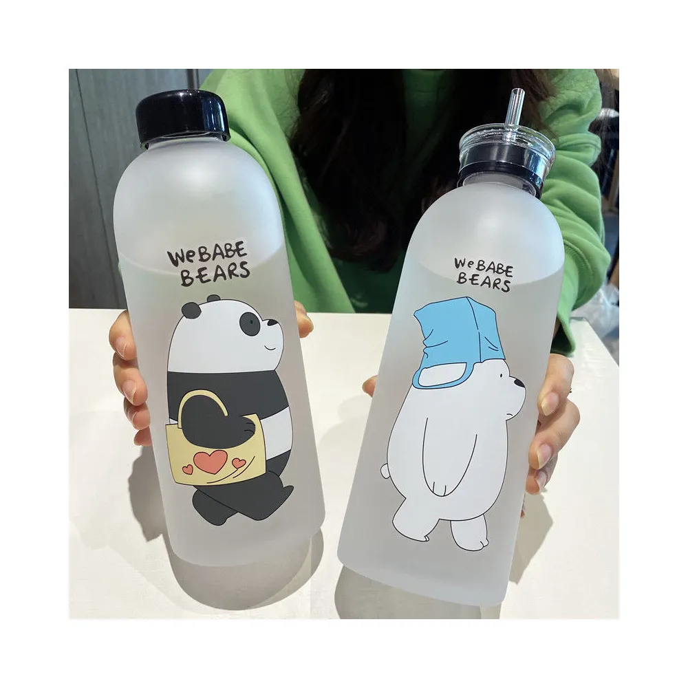 1000ml Cute Bear Plastic Water Bottle Leak-proof Large Capacity Bottle for Water Transparent Frosted Juice Cup Water Cup