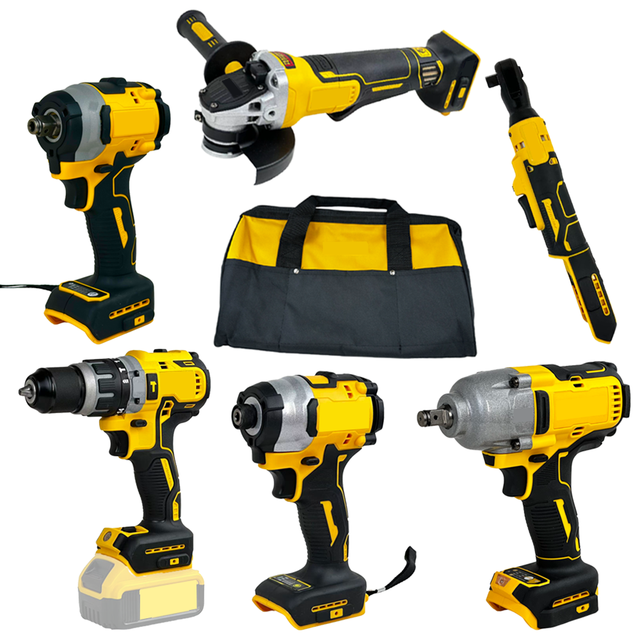 Oem Dew Yellow Series High-quality Brushless Tools Kit Impact Wrench Drill Driver Angle Tools Handheld 20v Yellow Tools Set
