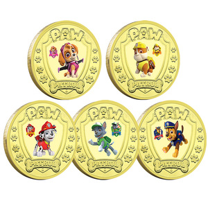Vente en gros de 5 pièces de monnaie rondes en métal moulé sous pression, plaquées or 24 carats, sur le thème de l'anime américain PAW Patrol - Product Image 1