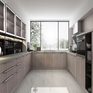 Kabinet Dapur Bentuk U Desain Modern Kayu Cheep Disesuaikan Lemari Dapur