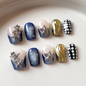<span class=keywords><strong>Uñas</strong></span> Postizas <span class=keywords><strong>Cortas</strong></span> Cuadradas con Diseño de Tiburón Azul y Lágrimas, Estilo Dulce y Picante, con Pegamento, Novedad al por Mayor - Product Image 6