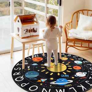 Alfombra de Juego Infantil con Diseño de Alfabeto Circular, Lavable, Antideslizante, Alfombra Educativa del Sistema Solar para Niños - Product Image 3