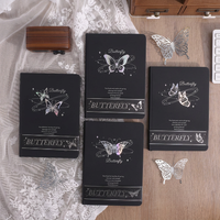 Carnet de notes élégant en cuir PU avec logo personnalisé, motif papillon, feuille holographique, pages intérieures noires, couverture rigide de luxe