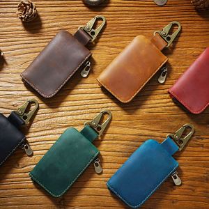 Cases Cowhide Leather Keychain <b>Men</b> Women Holder Organizer <b>Pouch</b> Split Car Wallet Housekeeper Key Case Mini Card Bag - Product Image 4