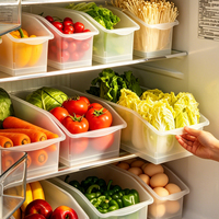 Boîte de rangement transparente en plastique PP brillant empilable pour réfrigérateur, avec roulettes, pour le stockage des légumes et la fraîcheur dans la cuisine