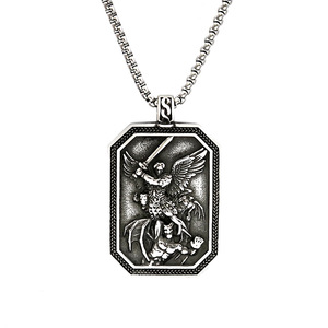 Yunnique-collar con colgante de ángel guardián de acero inoxidable para hombre, estilo Punk, diseño de alas geométricas, cadena de 60cm - Product Image 5