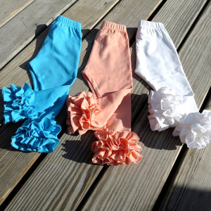 Ventes directes d'usine RTS stockés Pantalons longs pour enfants Leggings à volants pour bébés filles de couleur unie - Product Image 1