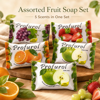 5-delige geurige fruitzeepset: sinaasappel, citroen, appel, druif, aardbei. Hydraterende gezichts- en lichaamszeep, OEM, private label, groothandel.
