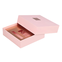 Boîte cadeau luxe rose rigide avec couvercle et base, logo personnalisé, emballage cosmétique et soins de la peau fait main avec insert en plastique