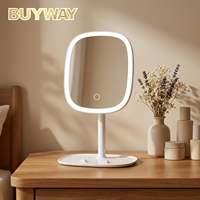 Miroir de maquillage LED avec support pour téléphone et inclinaison réglable, miroir de vanité rechargeable Type-C en ABS pour chambre, dortoir, voyage, cadeau