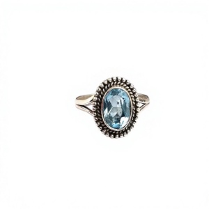 Anillos de plata con piedras preciosas facetadas, hechos a mano, Plata de Ley 925, Topacio azul - Product Image 1