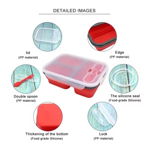 Collapsible Silicone Bento Lunch <b>Box</b> Food <b>Storage</b> Containers with Spoon Forks Meal Kit Lunch <b>Box</b> for Work Outdoor - Product Image 6