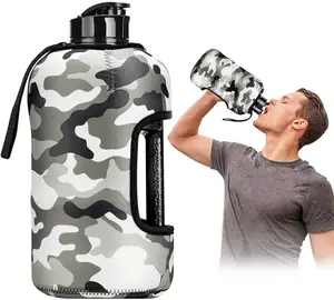 Too Feel Big Gym Water Bottle with Sleeve with Zipper Side Storage Pockets for Cards, Keys, Phone