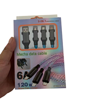 Cable de Carga Rápida 3 en 1 de Nailon Luminoso en la Oscuridad 6A para Computadora, 120 cm