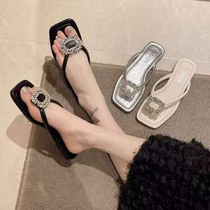 Sandalias de Playa Ligeras y Transpirables con Punta Cuadrada y Hebilla de Diamantes de Imitación, Estilo Coreano, para Mujer - Product Image 4