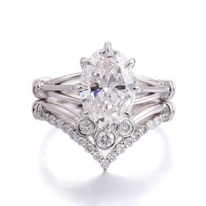 Anillos de Joyería Fina de Oro Blanco de 18k, 14k y 10k con Diamantes Ovalados Certificados por IGI, Diseño de Corona, Hechos a Mano, Anillos Dobles, Regalo para Mujer - Product Image 1