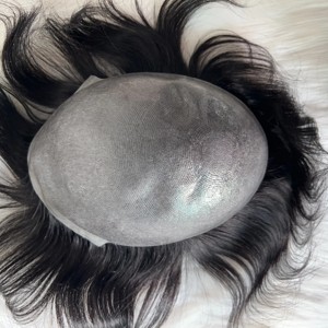 Peluca de Hombre Hecha a Mano de Alta Densidad, Remy Brasileña, Lisa Natural, <span class=keywords><strong>con</strong></span> Base de Encaje y PU, Negra, 6x9, <span class=keywords><strong>con</strong></span> <span class=keywords><strong>Pegamento</strong></span>, 8 Pulgadas - Product Image 4