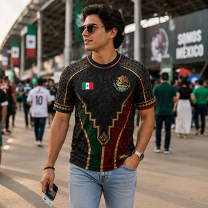 Camiseta de Doble Cara con Impresión Digital del Escudo del Águila de México, Adorno Tradicional Azteca, Recuerdo para Fanáticos del Fútbol Nacional, Ropa para Partidos - Product Image 4