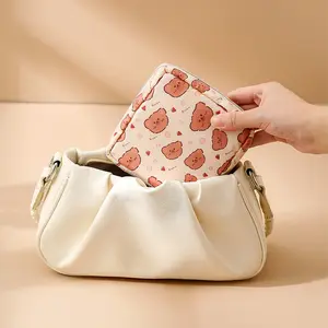 Mini bolsa de maquiagem portátil fofa para viagem em poliéster para maquiagem e joias, bolsa de armazenamento para moedas