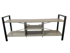 モダンな木製パネルテレビスタンド、55/60インチ対応、オープンシェルフ、メディアコンソール、リビングルーム用テレビユニット、アンティーク調グレー - Product Image 4