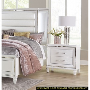 White <b>Silver</b> Finish Nightstand 2 Drawers Acrylic Bar Pulls Stylish Bedroom Furniture - Product Image 6