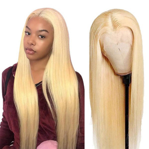 Perruque brésilienne 13x4 en cheveux humains, dentelle transparente, ligne de cheveux pré-épilée, densité 150%, longue et droite, blonde - Product Image 3