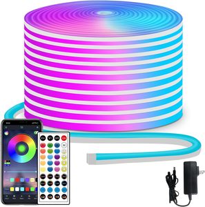 Guirlandes lumineuses intelligentes RGB PVC 5050 SMD 220V 110V 100M / Bandes LED étanches Wi-Fi IP65 avec application et télécommande, à intensité variable - Product Image 1