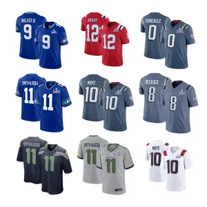 <span class=keywords><strong>Maillot</strong></span> de football style Super Bowl LX # 12 Tom Brady # 10 Drake Maye # 8 Stefon Diggs # 0 Christian Gonzalez Patriots Seahawks - Product Image 1