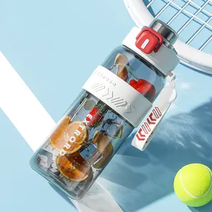 Copo de plástico ecológico personalizado para esportes ao ar livre, bico duplo para bebidas, garrafa de água americana fitness com canudo, 1280ml