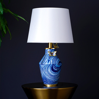 Lampu Meja Desain Vas Keramik Porselen Biru Putih Mewah Modern SANLOREN Dilukis Tangan Enamel Bunga Multi-warna Lampu LED