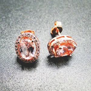 Ensemble de bijoux en argent sterling 925 avec pierre en zircon CZ plaqué or rose, ovale, morganite - Product Image 2