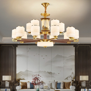 Chinese Style Chandelier All Copper Solid Wood Multi Head Led Living Room <b>Ceiling</b> <b>Light</b> Zen Villa Study Lighting - Product Image 1