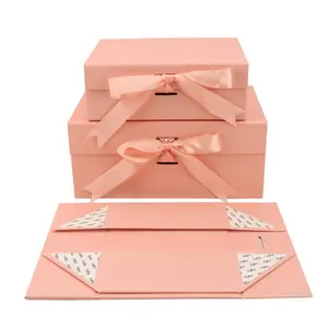 Zwart Wit Roze Custom Cosmetica Mailing Papier Verpakking Opvouwbare Magneet Geschenkdoos Voor Bruidsmeisje Baby Cadeau Met Lint