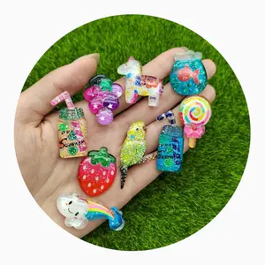 100pcs Flatback Animal Bebida De Frutas Gelado Resina Doces Cabochons Glitter Scrapbooking Artesanato Fit Phone Case DIY Acessórios