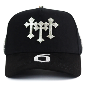 หมวกเบสบอลผู้ชายทรงเวราแคป 5 แฉก ปีกโค้ง ผ้าหนังกลับผสมผ้าฝ้าย ปักลายคลาสสิก คุณภาพสูง สีดำ รับสกรีนโลโก้ - Product Image 6