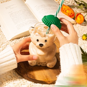 Vaso <span class=keywords><strong>de</strong></span> Vidrio Transparente con Diseño <span class=keywords><strong>de</strong></span> Oso, Vasos <span class=keywords><strong>de</strong></span> Cóctel con Tapa <span class=keywords><strong>de</strong></span> Silicona y Pajita para Festivales - Product Image 4