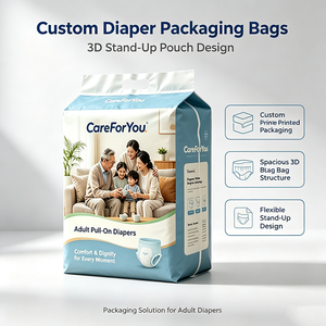 <span class=keywords><strong>Sac</strong></span> d'emballage pour couches pour adultes grande taille, scellé sur quatre côtés, thermoscellé, imprimé en héliogravure, <span class=keywords><strong>sac</strong></span> à couches en plastique aseptique avec poignée Euro - Product Image 1