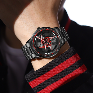 Reloj de pulsera de cuarzo giratorio creativo con diseño de coche, estilo deportivo de lujo, puntero de acero inoxidable negro, regalo para hombre y pareja, ideal para dropshipping. - Product Image 5