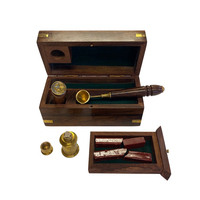 Kit de sceau de cire en laiton poli style antique avec boîte en bois et poignée, sceau de cire personnalisé